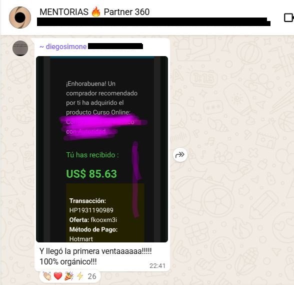 Comisión por venta de afiliación de otro alumno mas de Partner 360.