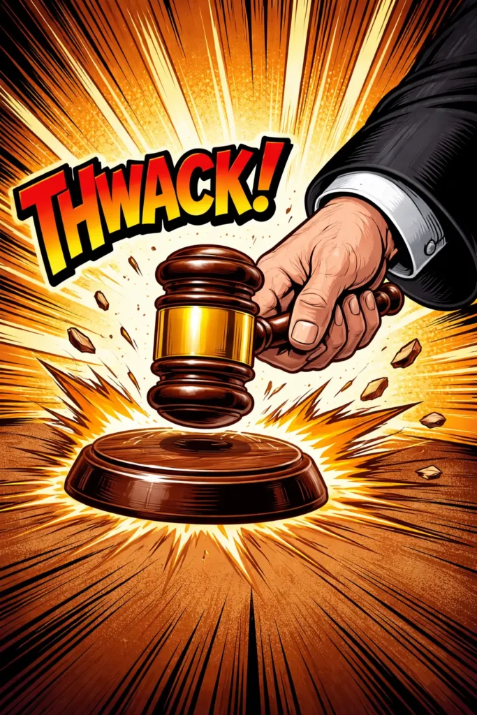 Mano de juez golpeando con martillo