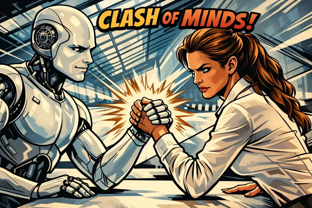 ilustración mujer echando un pulso contra la IA