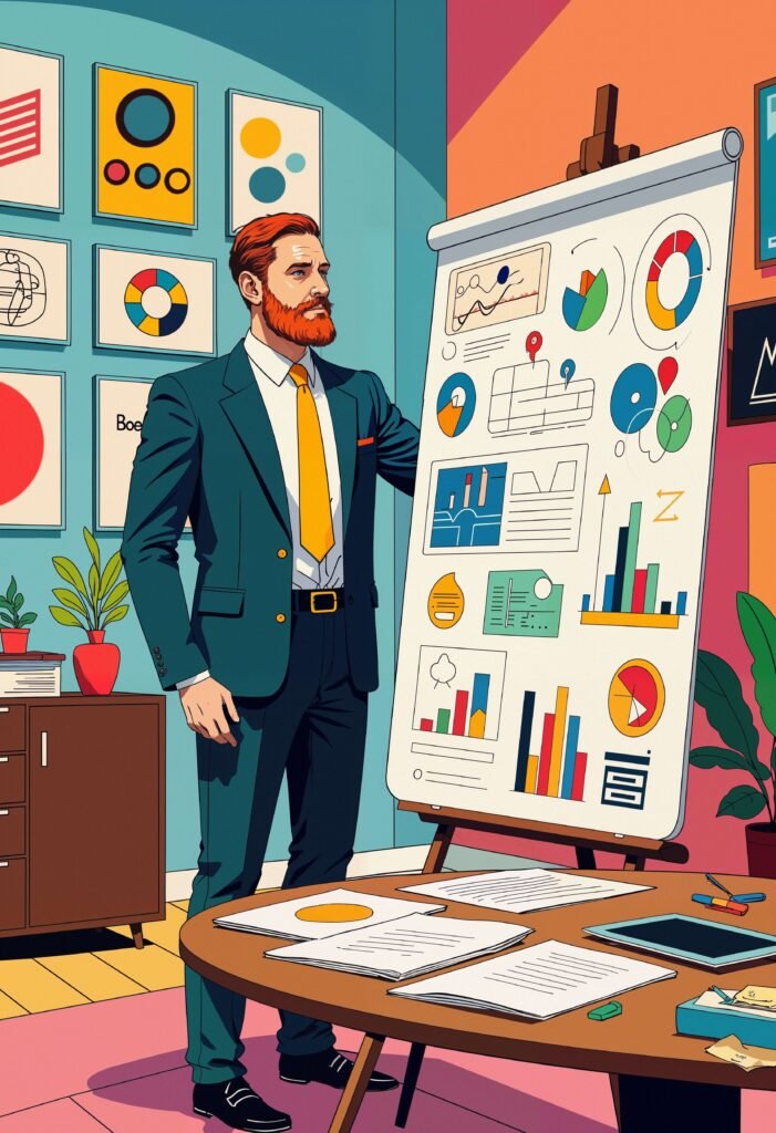 Ilustración hombre de pie analizando datos