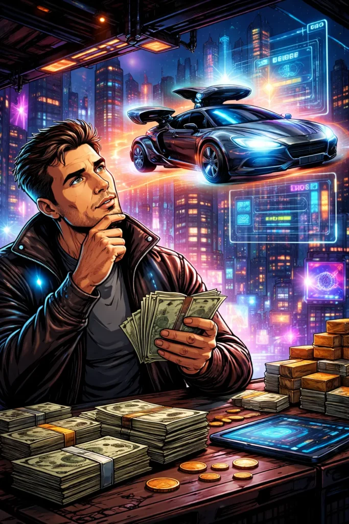 ilustración chico comparando la calidad de una compra