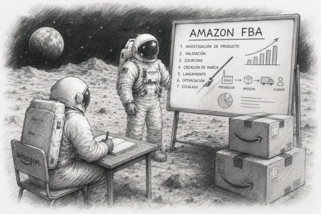 ilustración dibujo dos astronautas dando clase en la luna