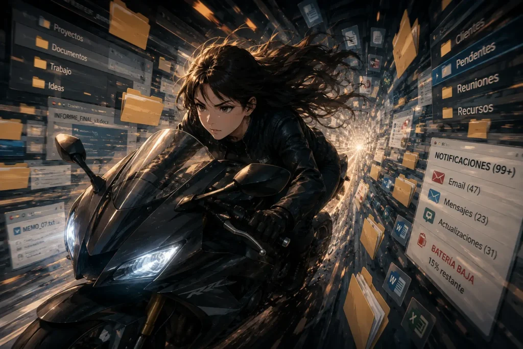 Ilustración chica en moto estilo anime