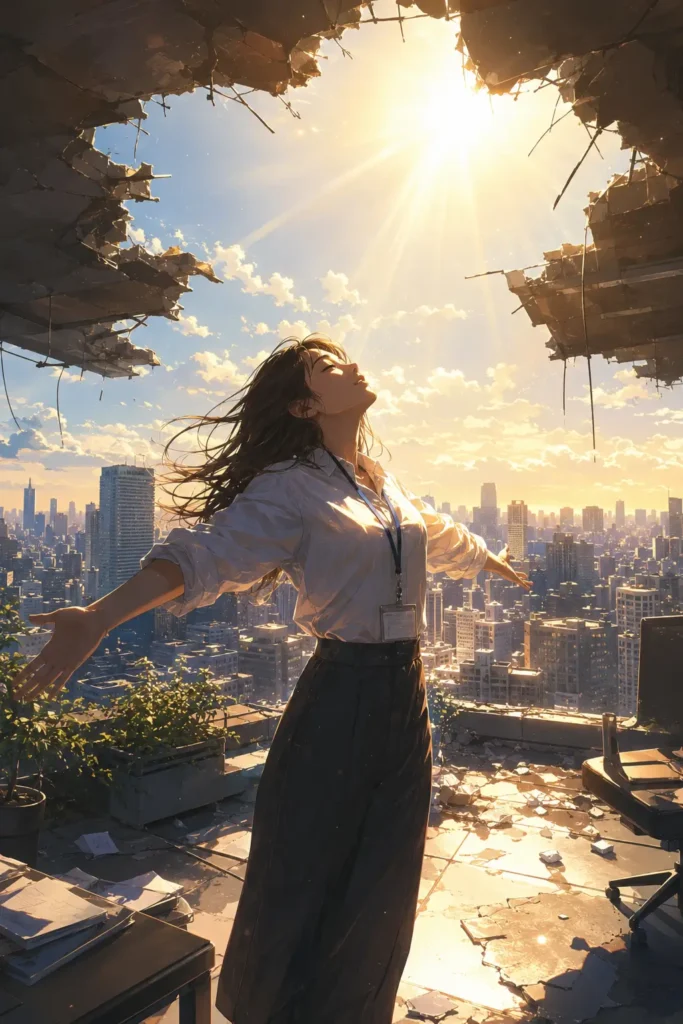 Ilustración chica tomando rayos de luz estilo anime