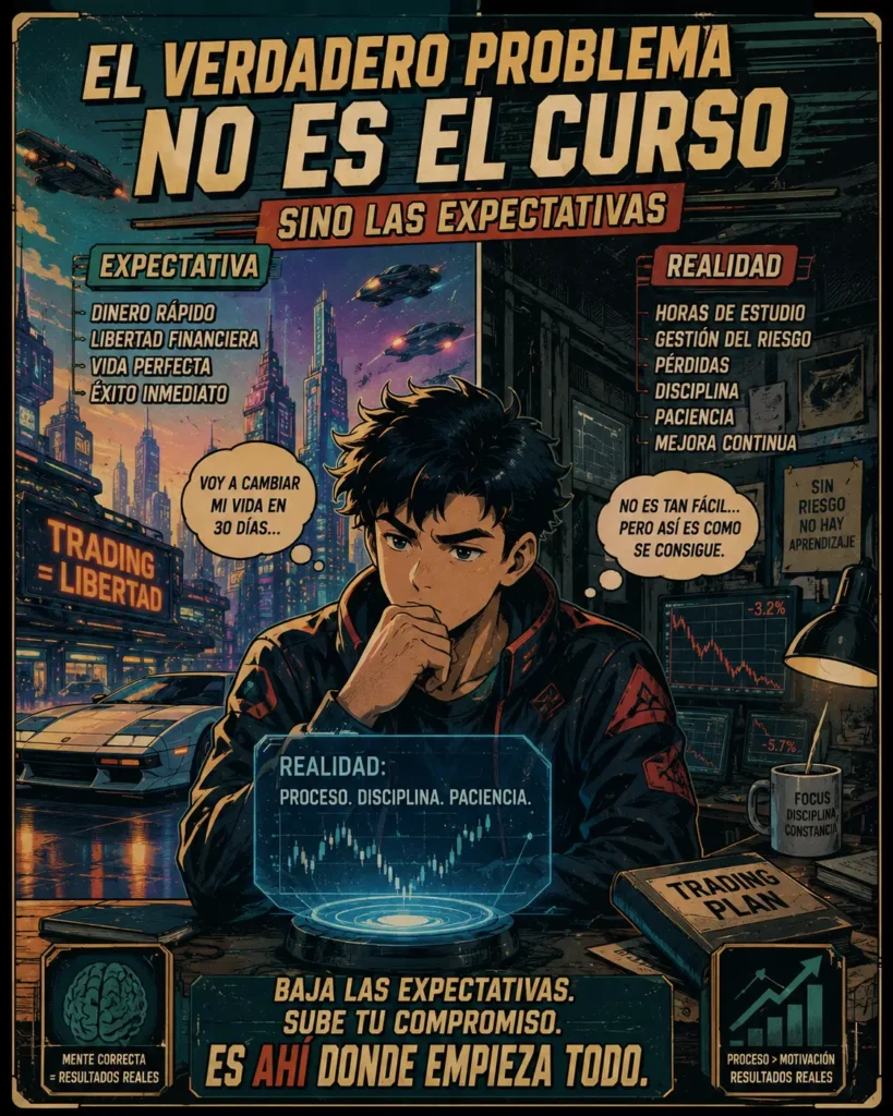 comic imagen de chico pensativo buscando un curso de trading