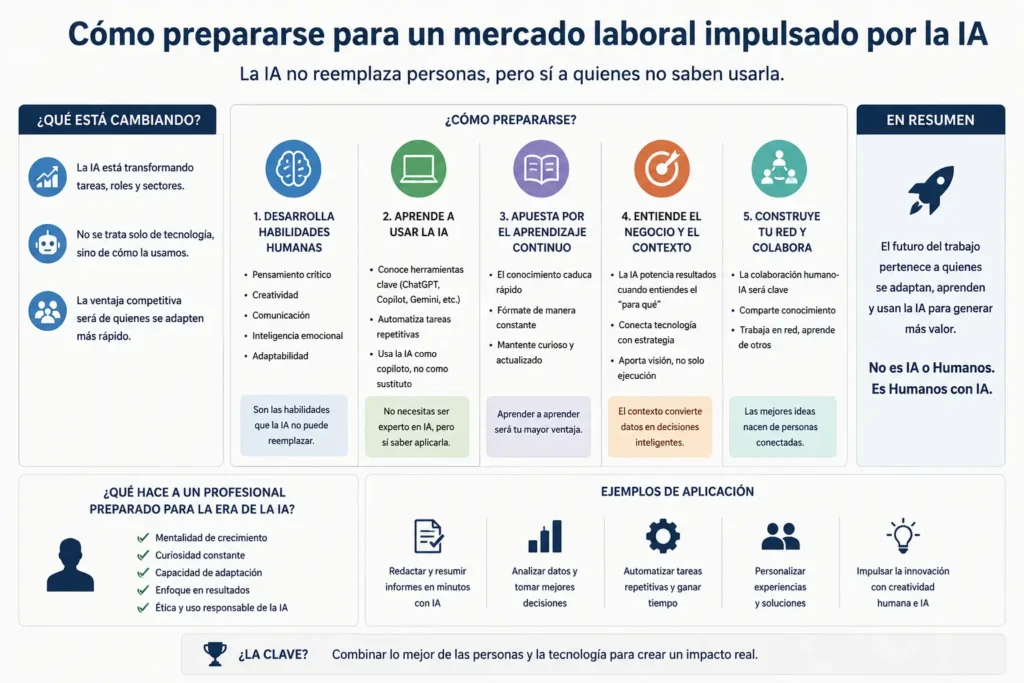 cuadro explicativo sobre como prepararse para un mercado laboral impulsado por la IA