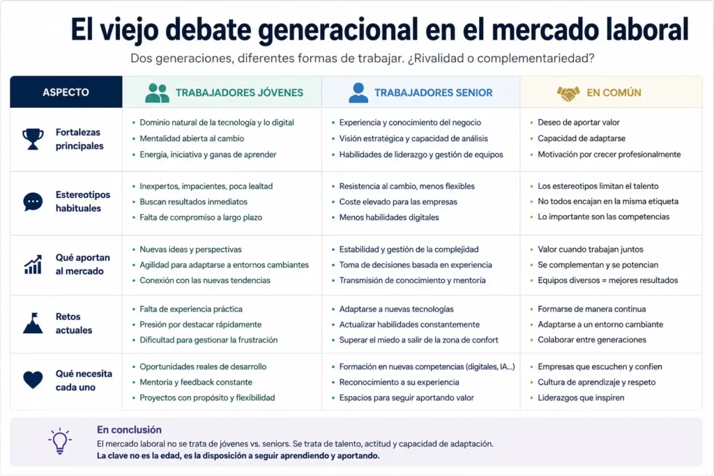 cuadro explicativo sobre el viejo debate generacional en el mercado laboral