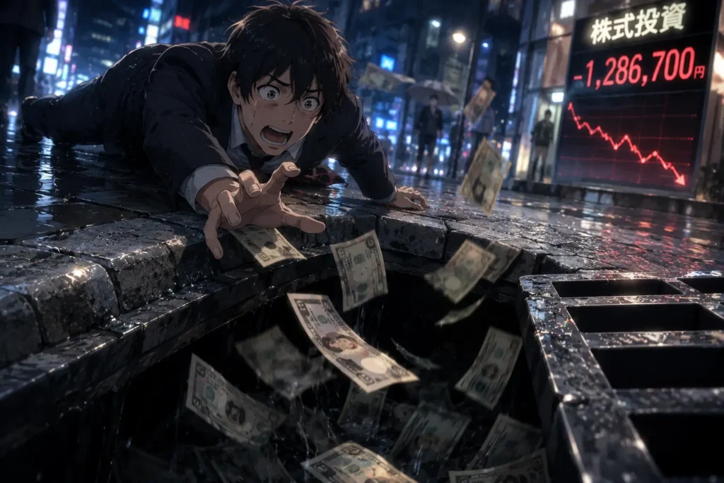 dibujo de personaje perdiendo dinero 