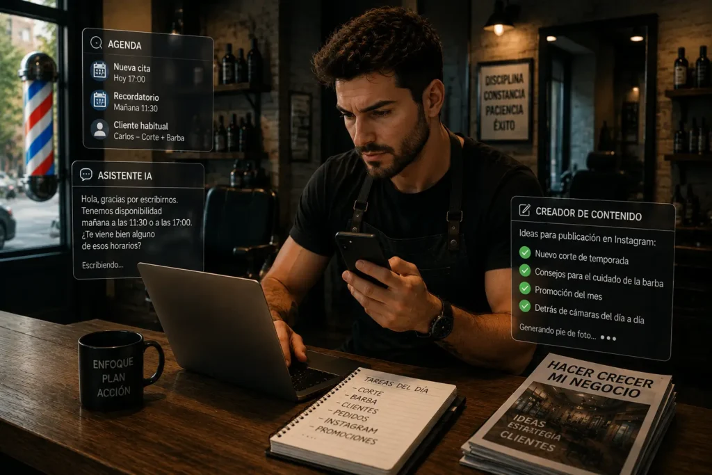 La IA no sustituye a las personas → Utilizando IA para organizar citas, responder clientes o crear contenido.
